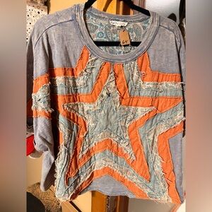 Slate blue and red Star Patchwork Oli & Hali Top